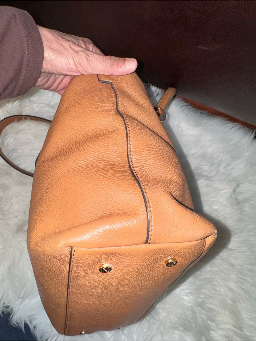 Tory Burch Cognac Pebbled Leather Tote with Tassel and Chain Strap